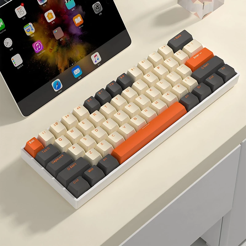 Diyeeni Gaming Keyboard 60 Percent, Ultra Compact Mechanical Keyboard 61 Keys, RGB Backlit Computer Keyboards with Red Switch, Cordless 2.4G, BT & Type C Wired, Orange Grey