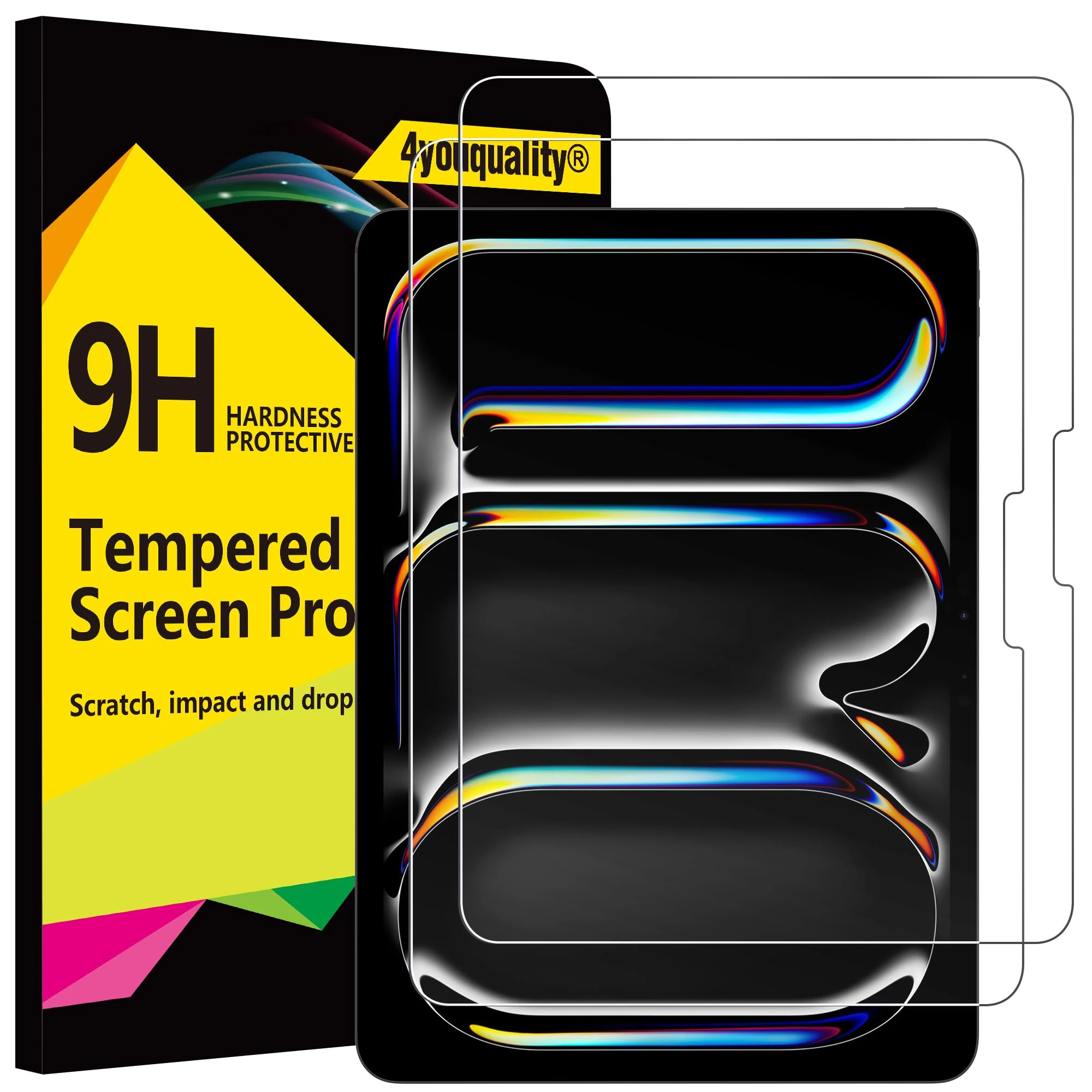 4youquality [2-Pack Screen Protector for iPad Pro 11-Inch M5/M4 (2025/2024), 9H Tempered Glass Film, Anti-Scratch, Impact-Resistant, HD-Clear