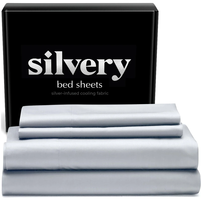 Silvery Silver Infused Bed Sheets Set - Award-Winning Self-Cooling Fabric with Self-Cleaning Silvery Technology™ for Hygienic Sleep - Luxurious Silky Soft Comfort (Gray, Full)