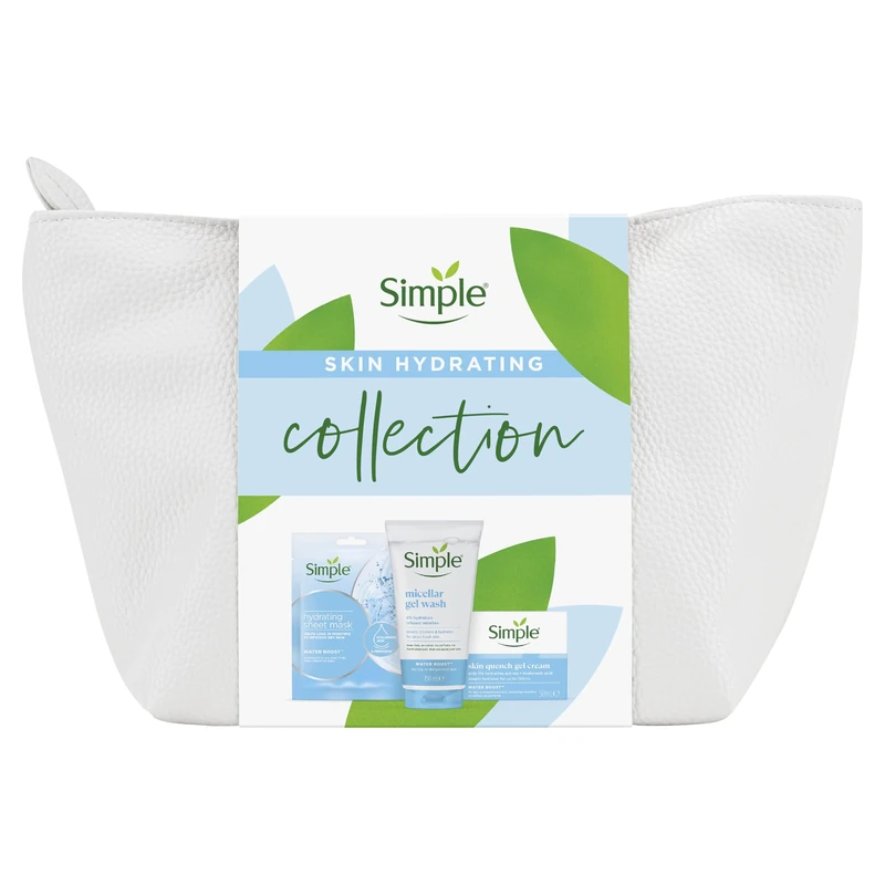 Simple Skin Hydrating Collection 3 piece Gift Set with a beauty product bag including Face Wash, Sheet Mask & Moisturiser