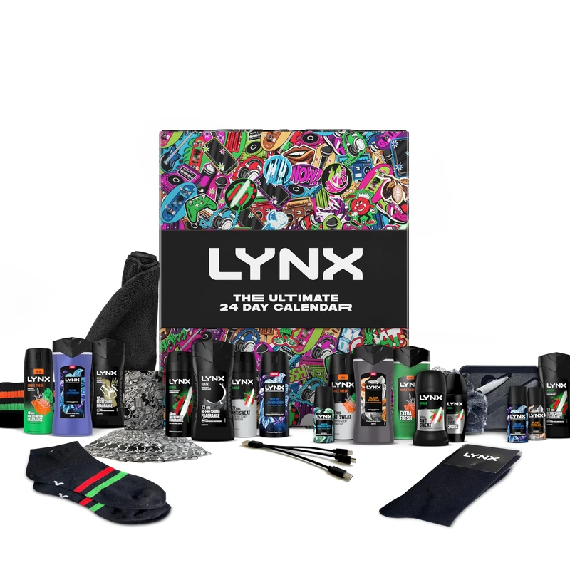 Lynx the Ultimate 24-Day Calendar Gift Set with 24 individually boxed gifts for him, 16 products & 8 gift items