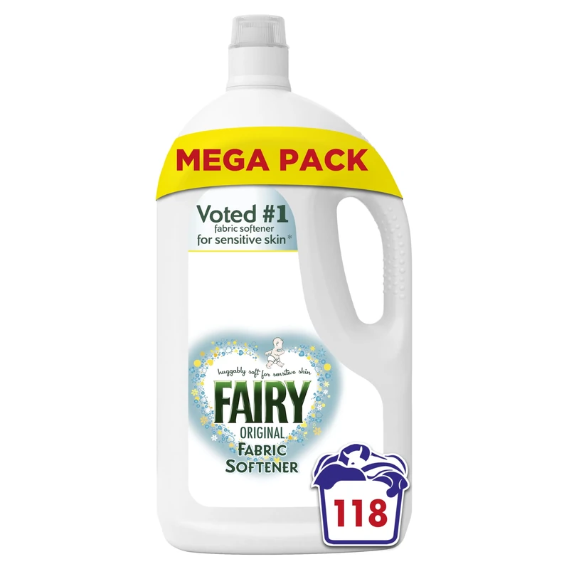 Fairy Original Fabric Conditioner, 118 Washes, 3.894l, For Sensitive Skin, Hypoallergenic, Mild fresh scent