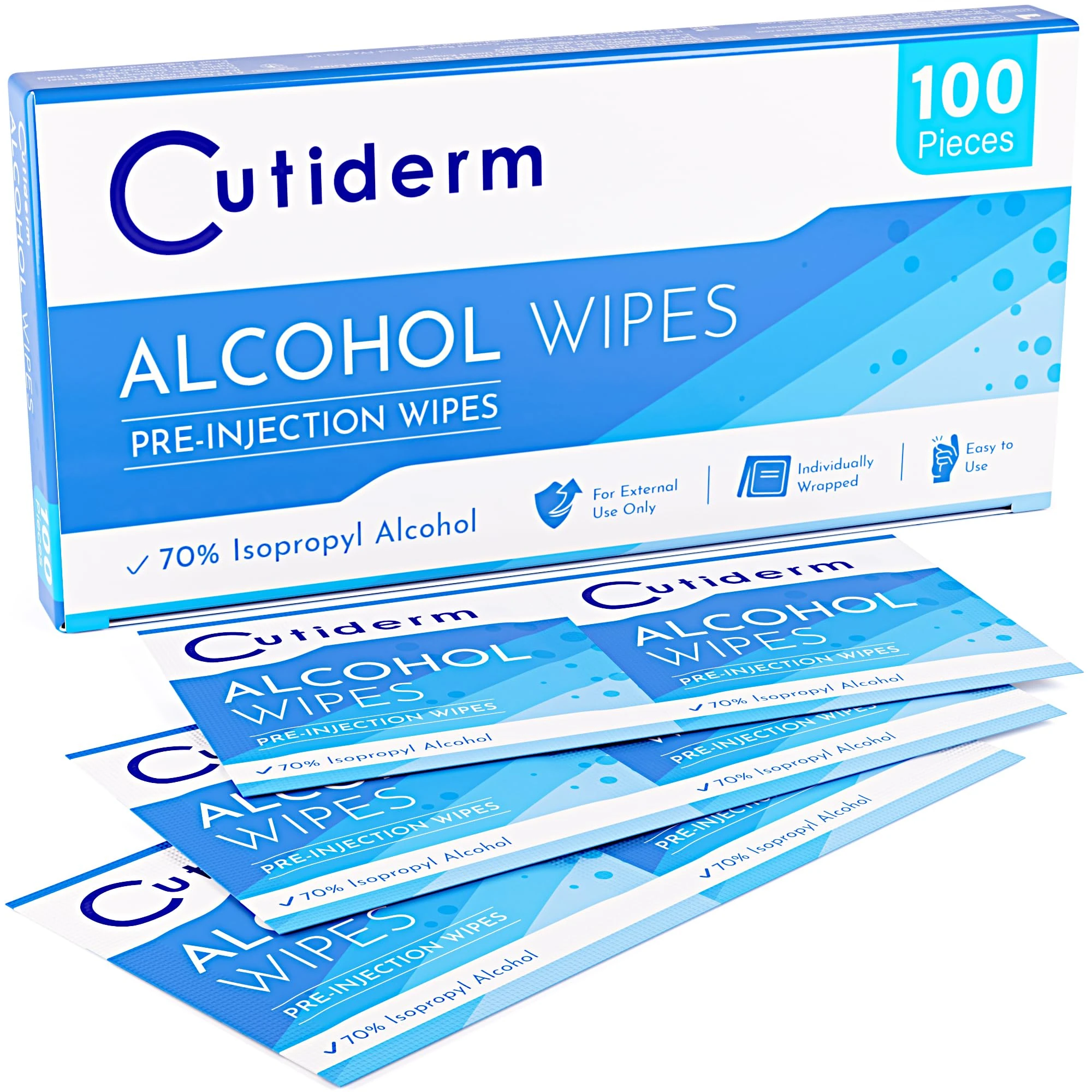 Cutiderm Pre-Injection Alcohol Wipes/Swabs Box of 100 Sachets