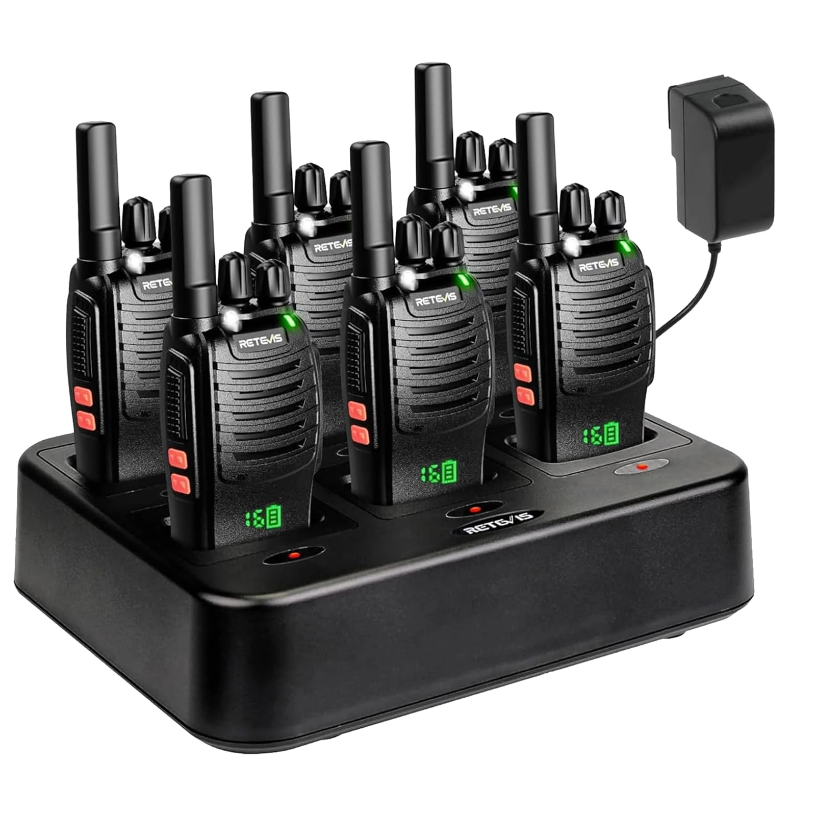 Retevis H777H Walkie Talkies, Two Way Radio with Screen, Rechargeable 2 Way Radio with 6 Way Charger, Flashlight, USB-C Walky Talkie Adult with Emergency Alarm for Business, School (Black, 3 Pcs)