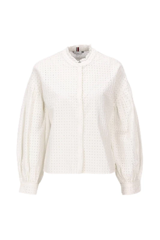 Tommy Hilfiger Women's Broderie Anglaise LS Blouse WW0WW44468, White, 32