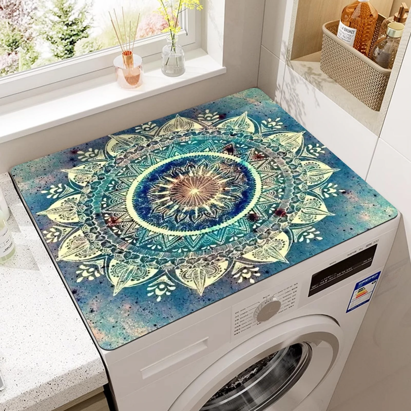RUILBJ Retro Washing Machine Dust Proof Mat Refrigerator Dust Mats Kitchen Placemat Drain Pad Bathroom Rugs Dust-proof Drain Pad Coffee Table Pad Super Absorbent (Blue,50x50 cm)