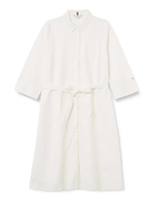 Tommy Hilfiger Women's Broderie Anglaise 3/4 SLV Dress WW0WW44467, White, 40