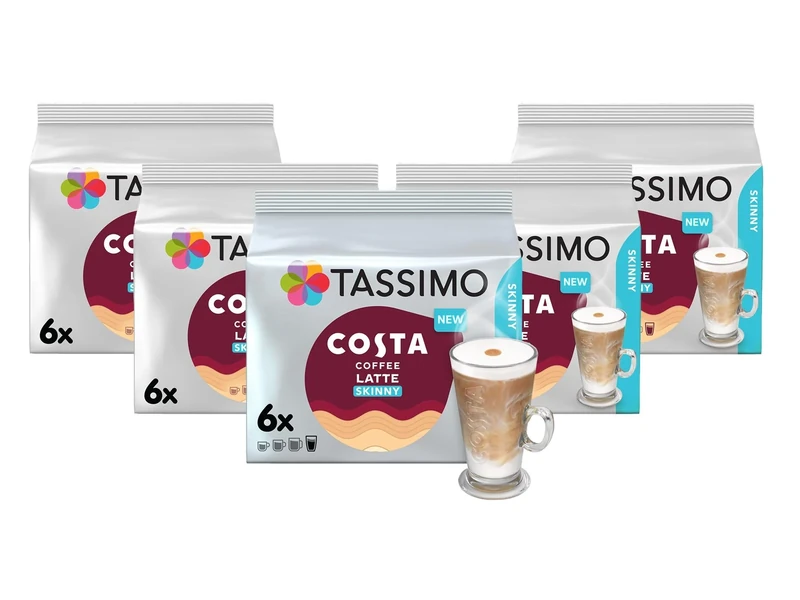 Tassimo Costa Skinny Latte Coffee Pods (Pack of 5, Total 60 Pods, 30 Servings)