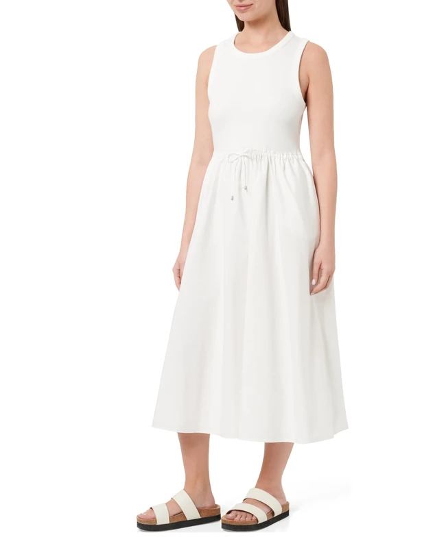 Tommy Hilfiger Women's CO Mix Media Sleeveless Dress WW0WW44460, White, M