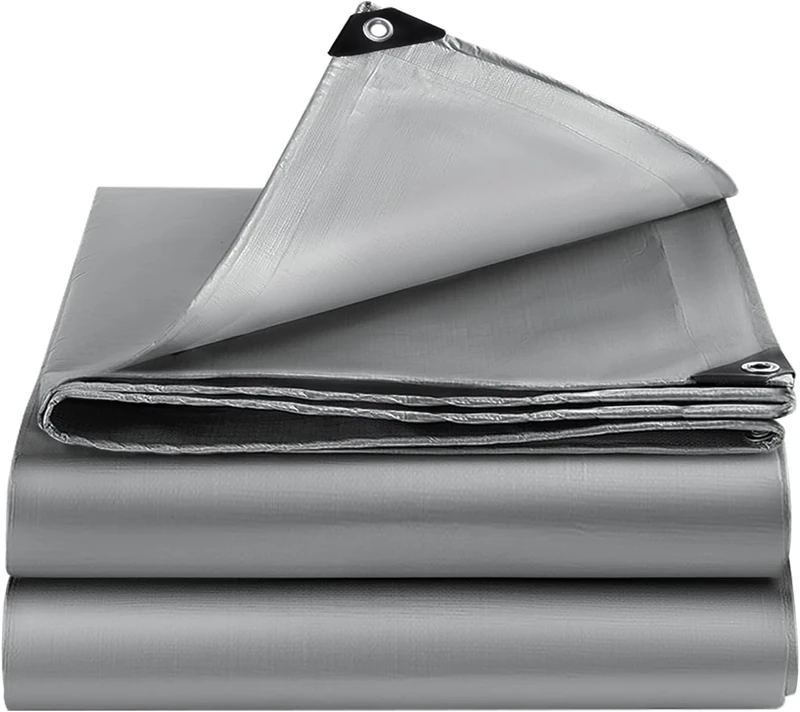 EEATUZTL Sliver Tarps Heavy Duty Waterproof, 12 Mil Large Tarps with Grommets and Reinforced Edges, UV Tear Fade Resistant, Heavy Duty Tarps for Outdoors Patio Camping, 30 * 30FT