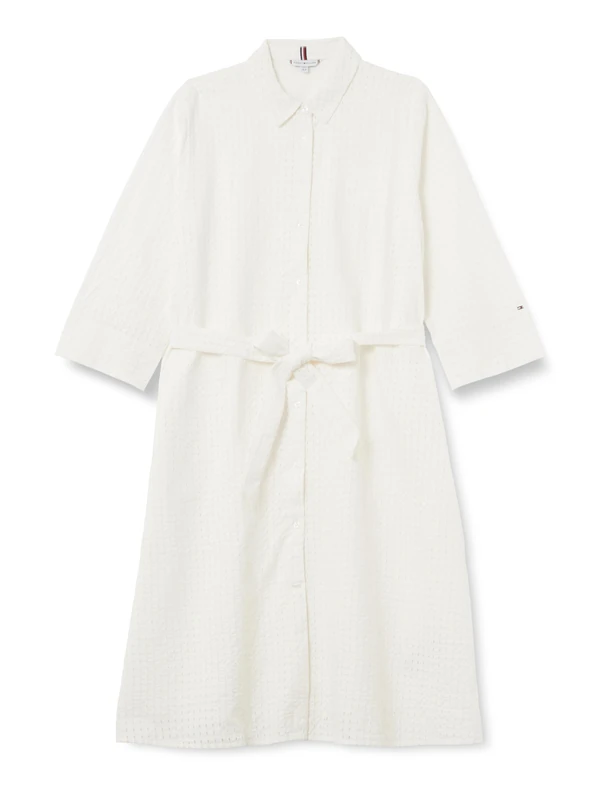 Tommy Hilfiger Women's Broderie Anglaise 3/4 SLV Dress WW0WW44467, White, 38