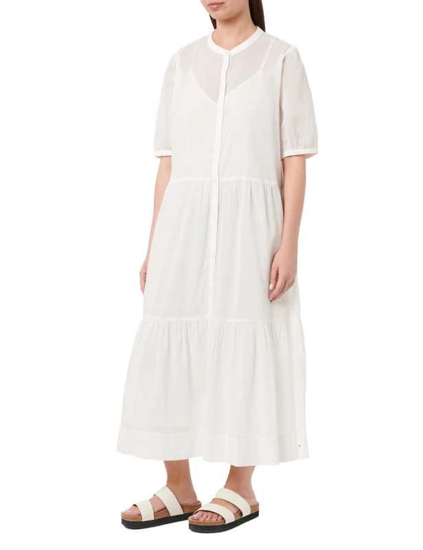 Tommy Hilfiger Women's CO Voile SS Long Dress WW0WW44471, White, 42