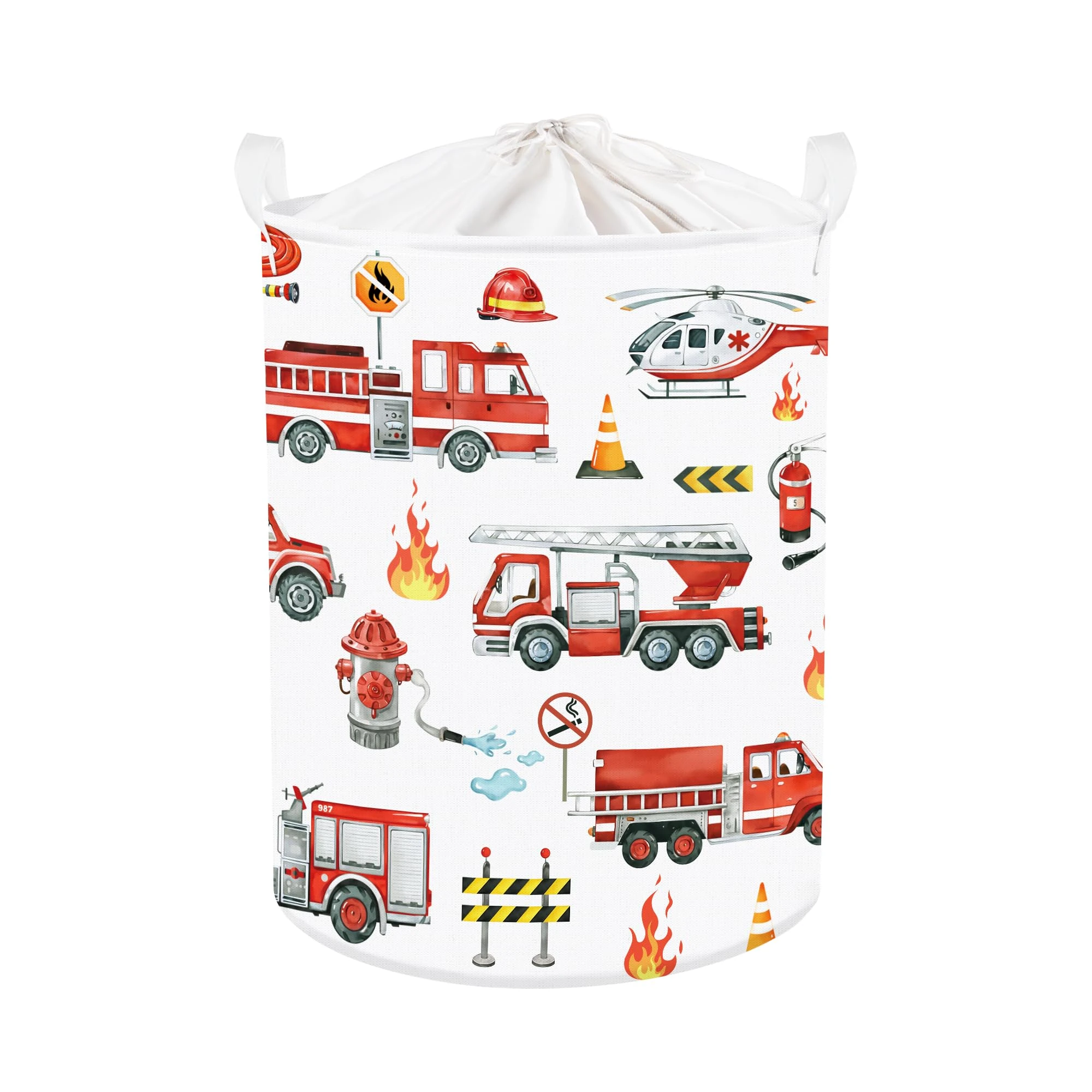 Clastyle Car Baby Laundry Hamper Collapsible Clothes Kids Storage Basket Waterproof Boys Toy Box for Nursery Room, Fire Engine, 36 * 45 cm