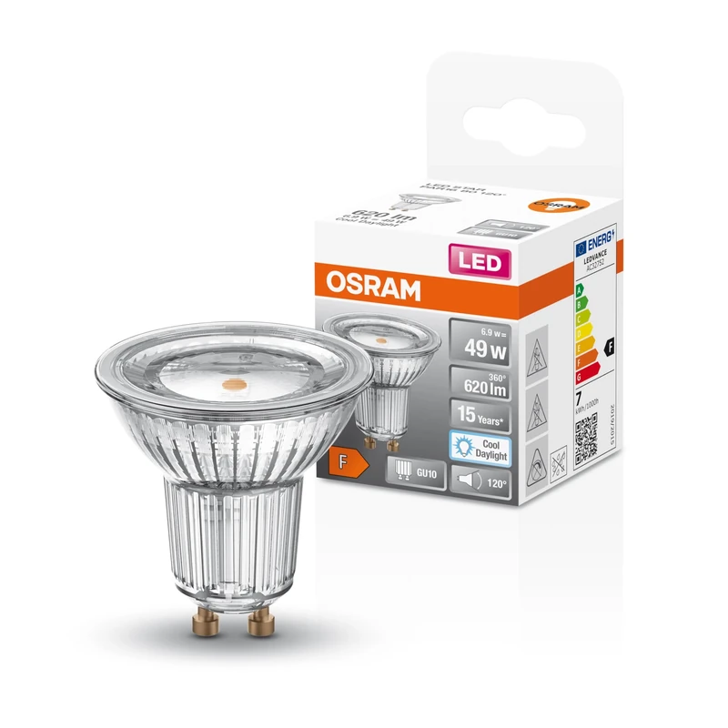 Osram LED Star Reflector Lamp PAR16 for Spotlights and Spotlights in Daylight White (6500K), Clear, 50mm DM, with 6.9W for 620lm, GU10 Retrofit Pin Base, Lead-Free Glass, IP20.6-Pack