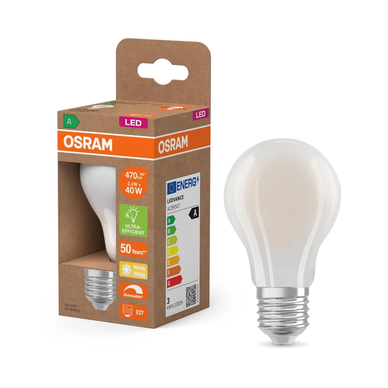 OSRAM E27 LED Bulb 6-Pack - 2.2W Warm White 2700K 470lm