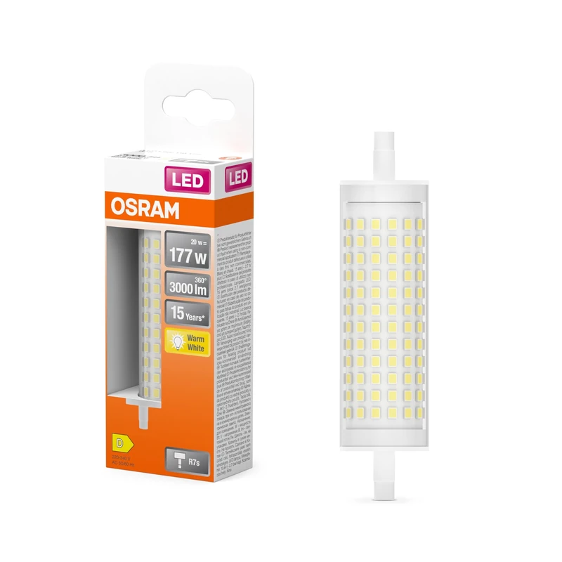Osram LED Line LED Lamp with Filament, Klarer Leuchtkörper aus Kunststoff, 20 W, R7s Retrofit-Sockel, EEK D, 3000 lm, 3000 K warmweißes Licht für die Allgemeinbeleuchtung, 6-Pack
