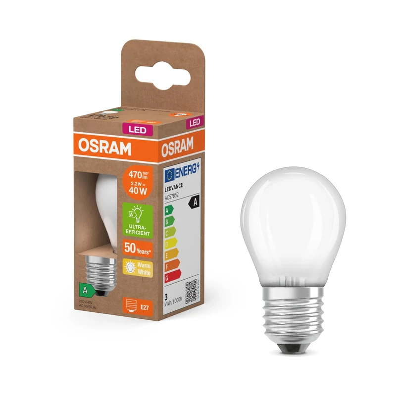 Osram LED Superstar Classic LED Lamp P 40 in Classic Frosted Glass Mini Ball Shape 2.2 W 470 lm E27 Warm White Light 2700 K Energy Efficiency A 45 mm Diameter Pack of 6