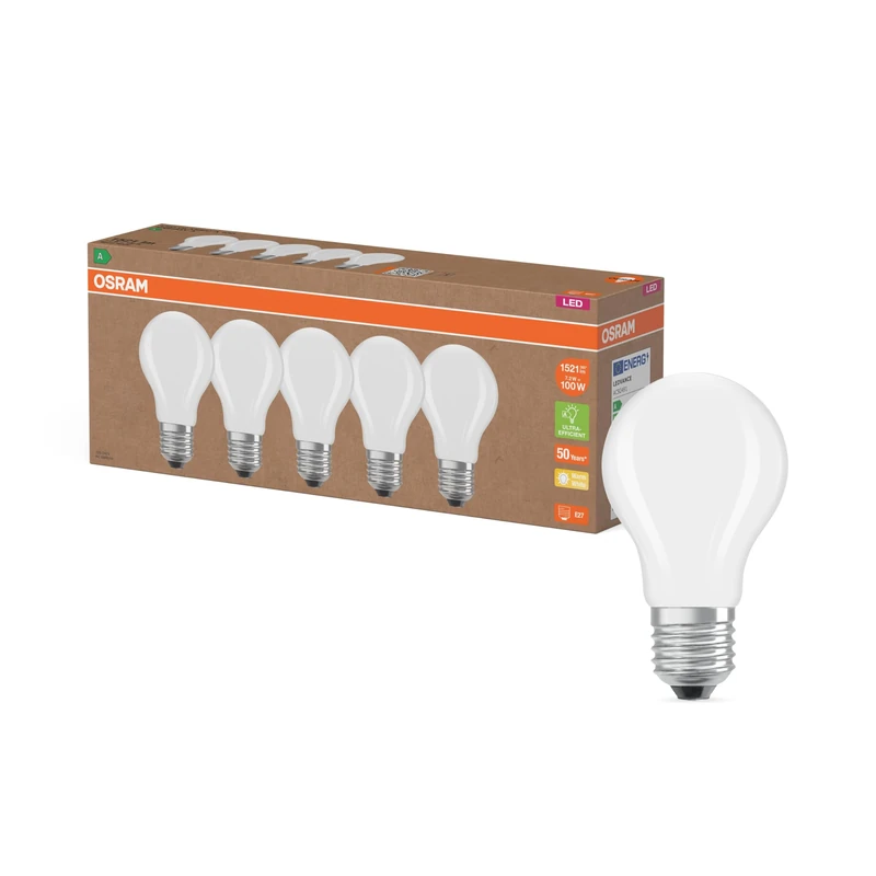Osram Hocheffiziente LED lamp mit Energieeffizienz Klasse A, Vorteilspack mit 15 Leuchtmittel, ersetzt herkömmliche 100W Glühbirnen, warmweiß(2700K), E27, Mattes Glas