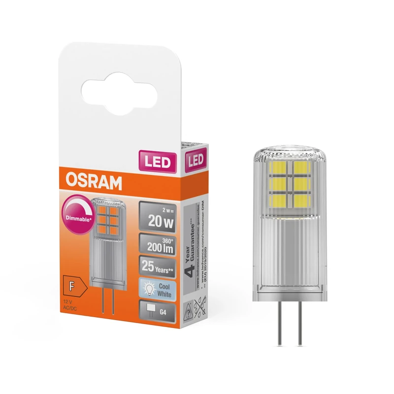 Osram Special PIN CL 20 LED-Lamp mit Retrofit-Stecksockel G4, Dimbar, Pin-Form, 2W, 200lm, 4000K, Kaltweißes Licht, Gute Rundumlichtausstrahlung, Lange-Lebensdauer, 6-Pack