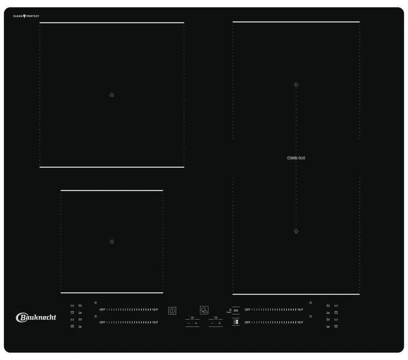 Bauknecht BS 6860B CPNE Induction Hob 60 cm Effortless Cleaning with Water Only/Electronically Regulated Induction Zones Melt Level Turbo Automatic Cooking Flexizone Zone