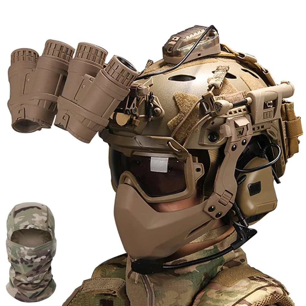Fast Airsoft Helmet Set Outdoor Paintball Hunting Gear Airsoft Helmet And Mask With Pickup Noise Canceling Headset Goggles Battery Pocket And NVG Model(H MAX)