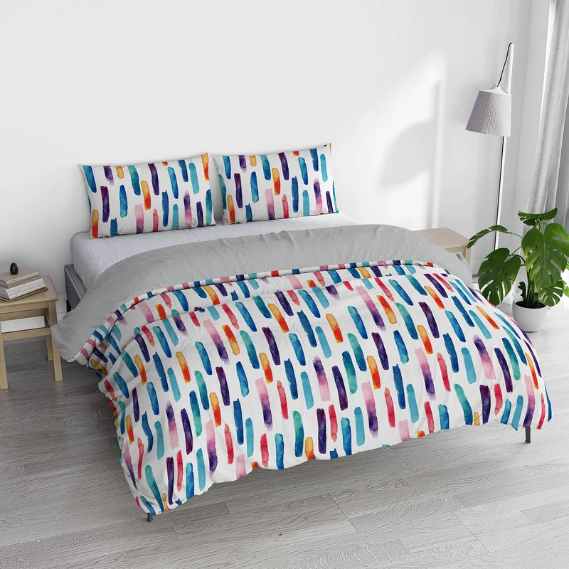 Italian Bed Linen Watercolor Duvet Cover Set with Digital Print, Double, WT 04