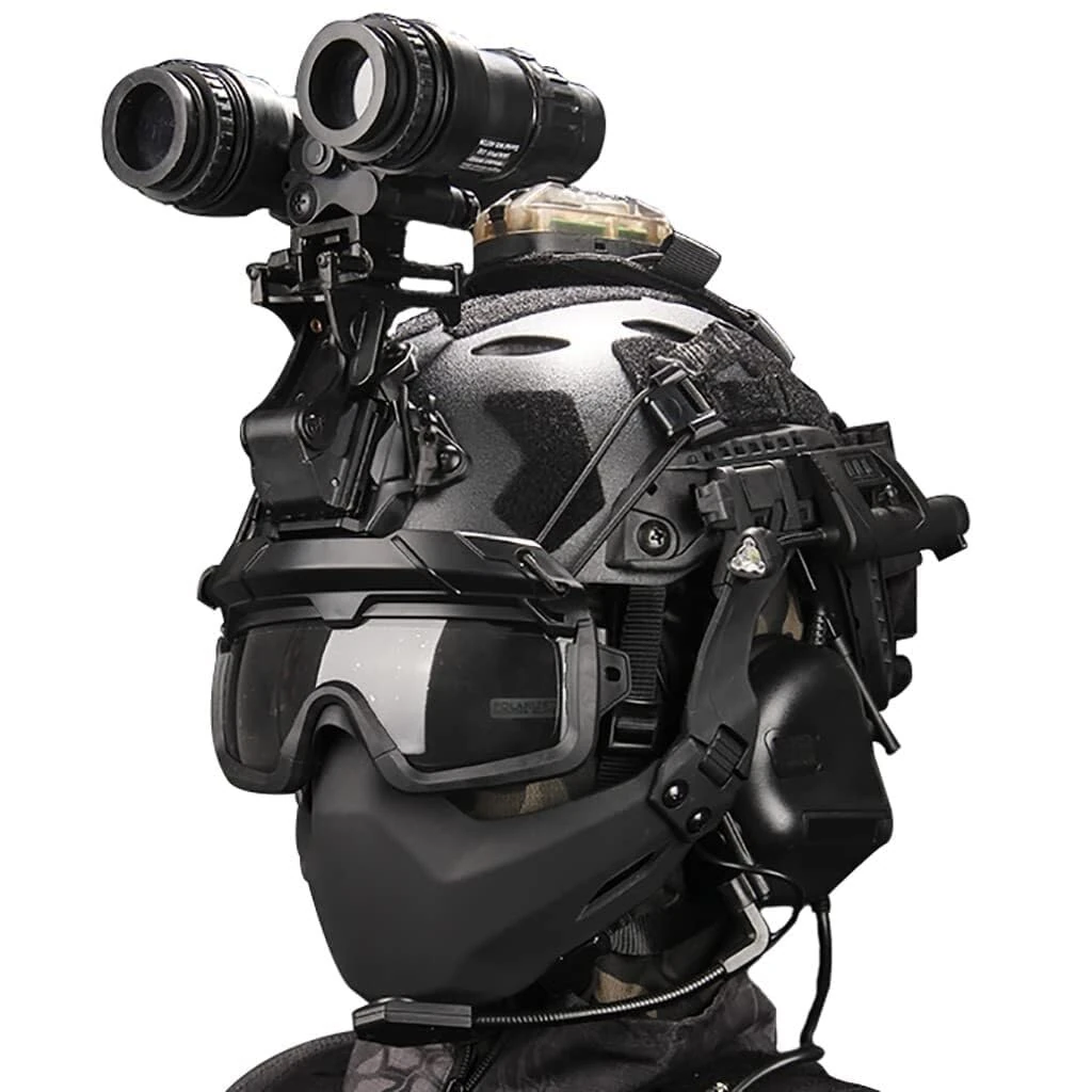 TS TAC-SKY With Pickup Noise Canceling Headset, Paintball Goggles, Triangle Lights, Signal Lights, Battery Bag And NVG Models FAST SF Helmet Airsoft Mask(BKC)