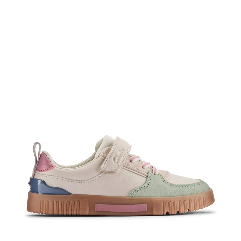 Clarks Girls Oslo Vibe K. Sneaker, White Pink, 2 UK