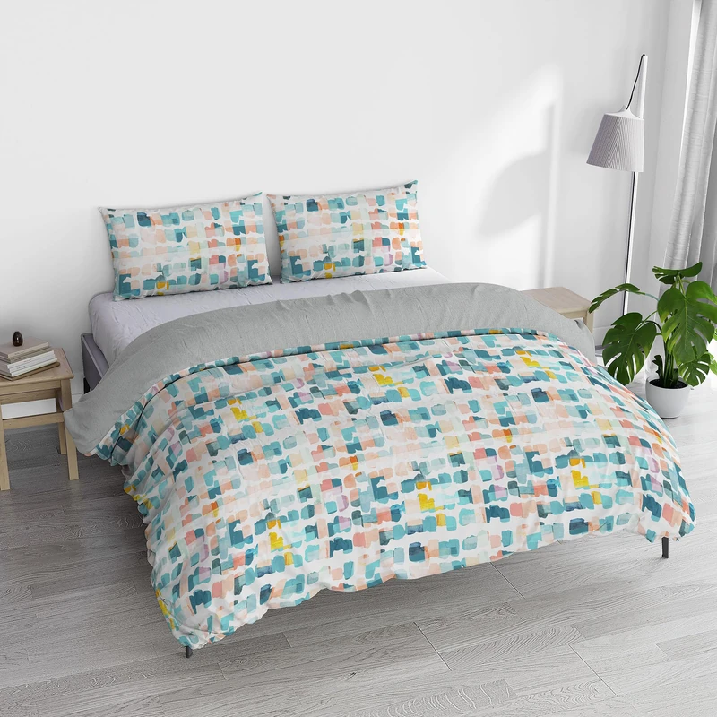Italian Bed Linen Watercolor Duvet Cover Set with Digital Print, Double, WT 06