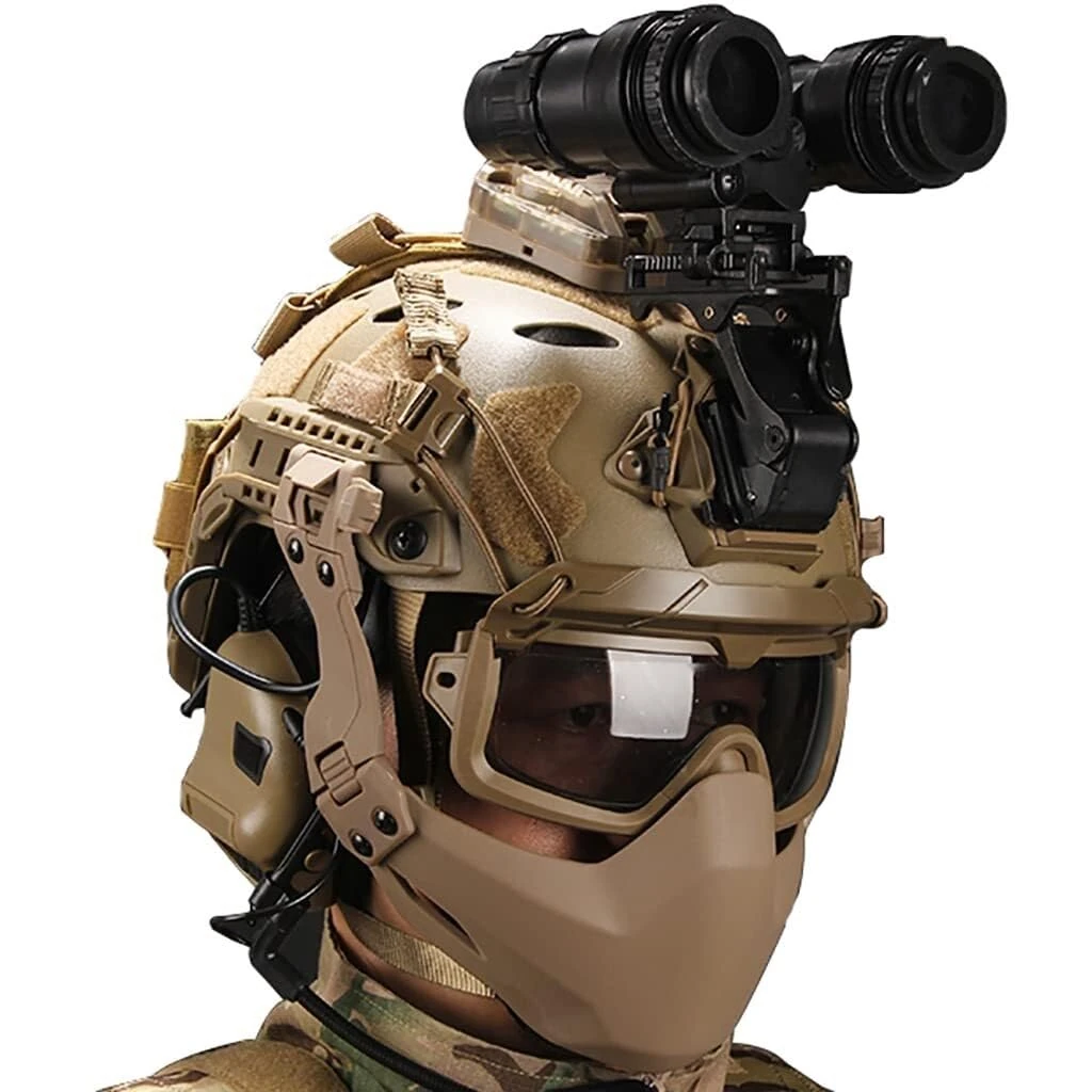 With Fast Airsoft Helmet Paintball Mask Goggles And NVG Model Outdoor CS Hunting Gear Tactical Pickup Noise Canceling Headset Set(C Max)