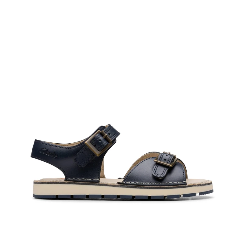 Clarks Girls Playsunreef K. Flat Sandal, Navy Leather, 2 UK