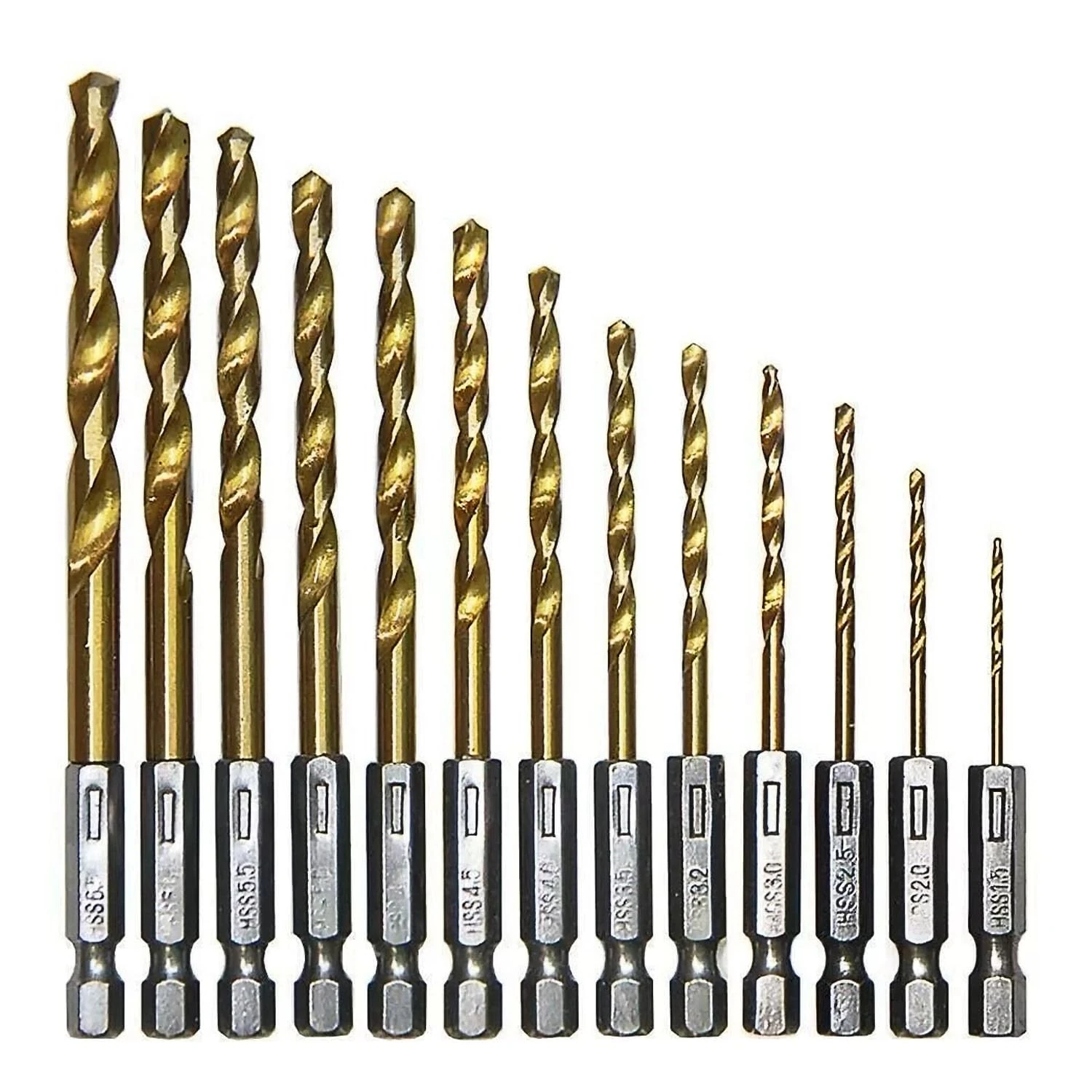 13 Titanium Coated Drill Bit Set - 1/4" Hex Shafts, 1.5mm-6.5mm Metal Drill Bits, Comes with Handy Storage Holder