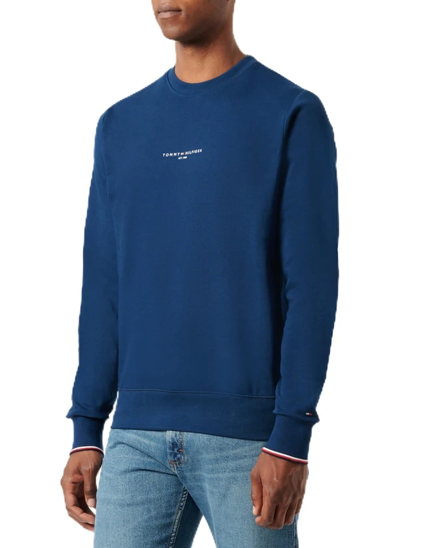 Tommy Hilfiger Men's Wcc Tommy Logo Tipped Crewneck Mw0mw33640 WCC TOMMY LOGO TIPPED CREWNECK, Blue (Night Sky), XL