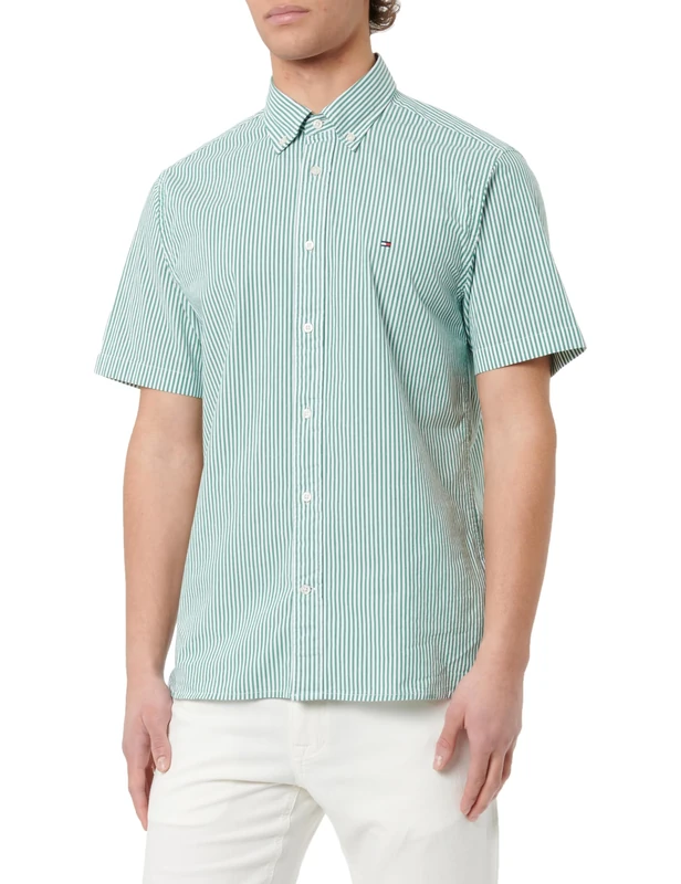 Tommy Hilfiger Men's WCC Flex POPLIN STP RF Shirt S/S MW0MW29207, Green, M