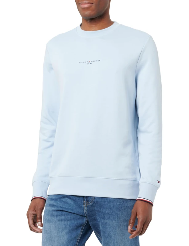 Tommy Hilfiger Men's Wcc Tommy Logo Tipped Crewneck Mw0mw33640 WCC TOMMY LOGO TIPPED CREWNECK, Blue (Breezy Blue), XL