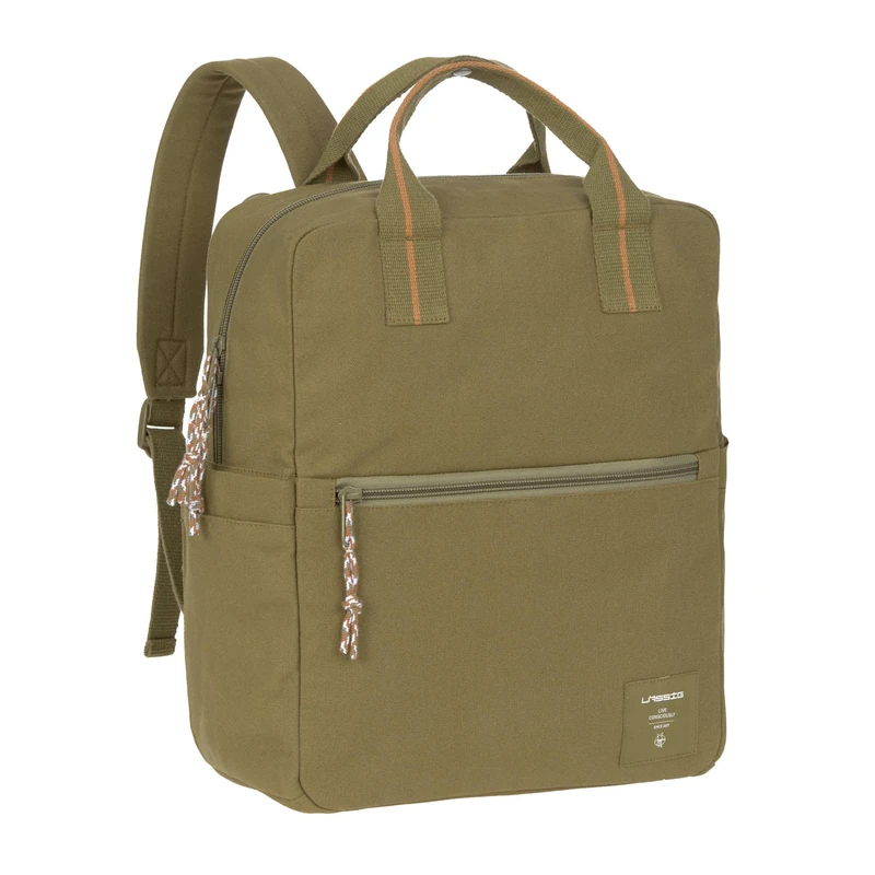 LÄSSIG Baby Changing Backpack Changing Bag with Changing Mat and Pram Attachment Water-Repellent/Little One & Me Square Backpack Big Olive
