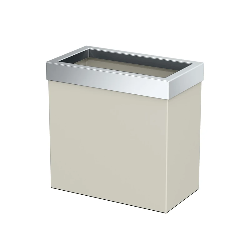 Gatco 1939C Modern Rectangle Waste Basket, Matte Pearl and Chrome Combo / 11.25" H Open Top Stainless Steel Trash Can With Removable Lid, 12 Liter Capacity