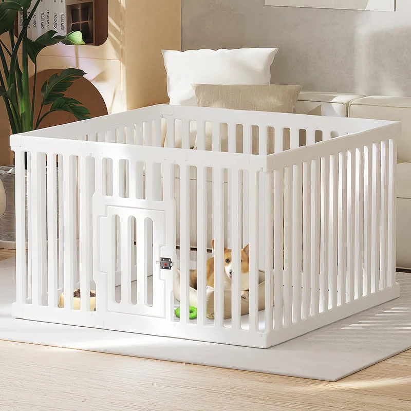 VERABE Dog Playpen with Door, 12 Panels Puppy Playpen, 25.6” H Dog Pen for Small Cats and Dogs, Pet Fence for Indoor & Outdoor, Non-Slip Pet Gate Made of Strong Plastic, White