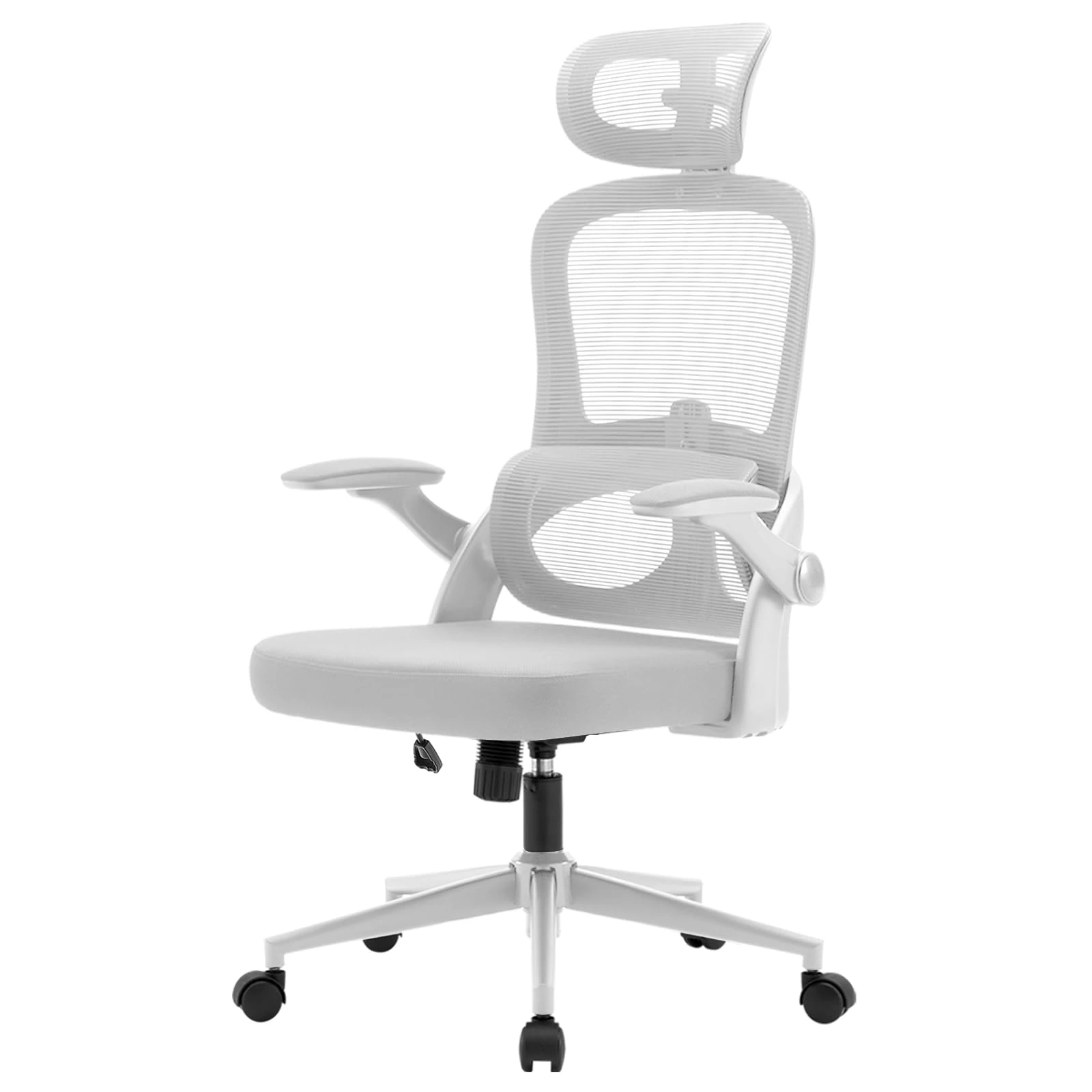SIHOO M102C Ergonomic Mesh Office Chair, High Back desk chair with 3D Armrests, Up&Down Lumbar Support, Swivel Computer Task Chair, White Frame and Light Grey Mesh