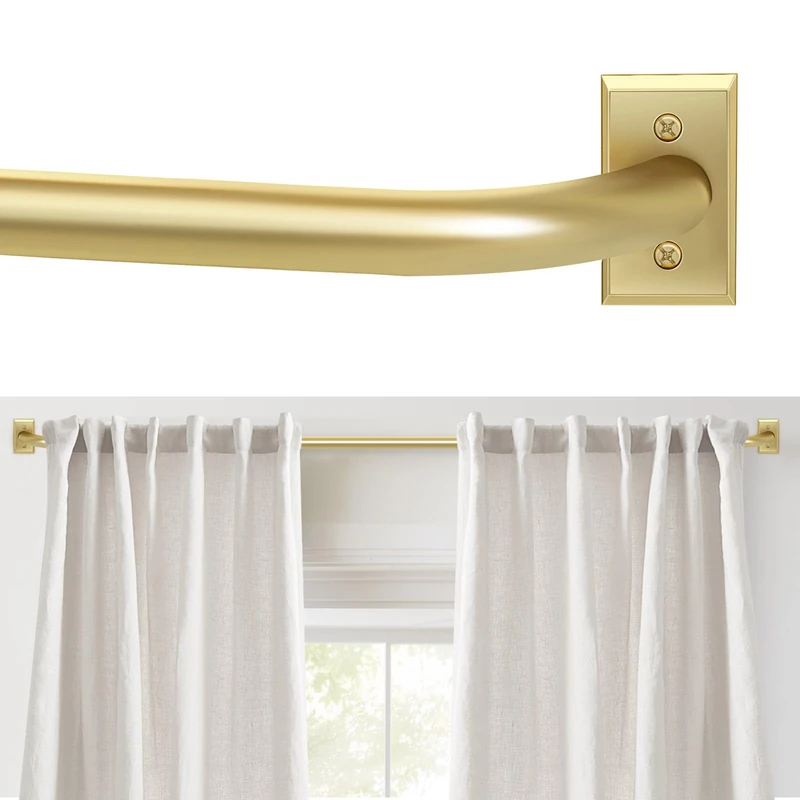 Blackout Curtain Rod, Adjustable 5.5-15.3Ft, Wrap Around Heavy Duty, French Return, Room Darkening, Gold