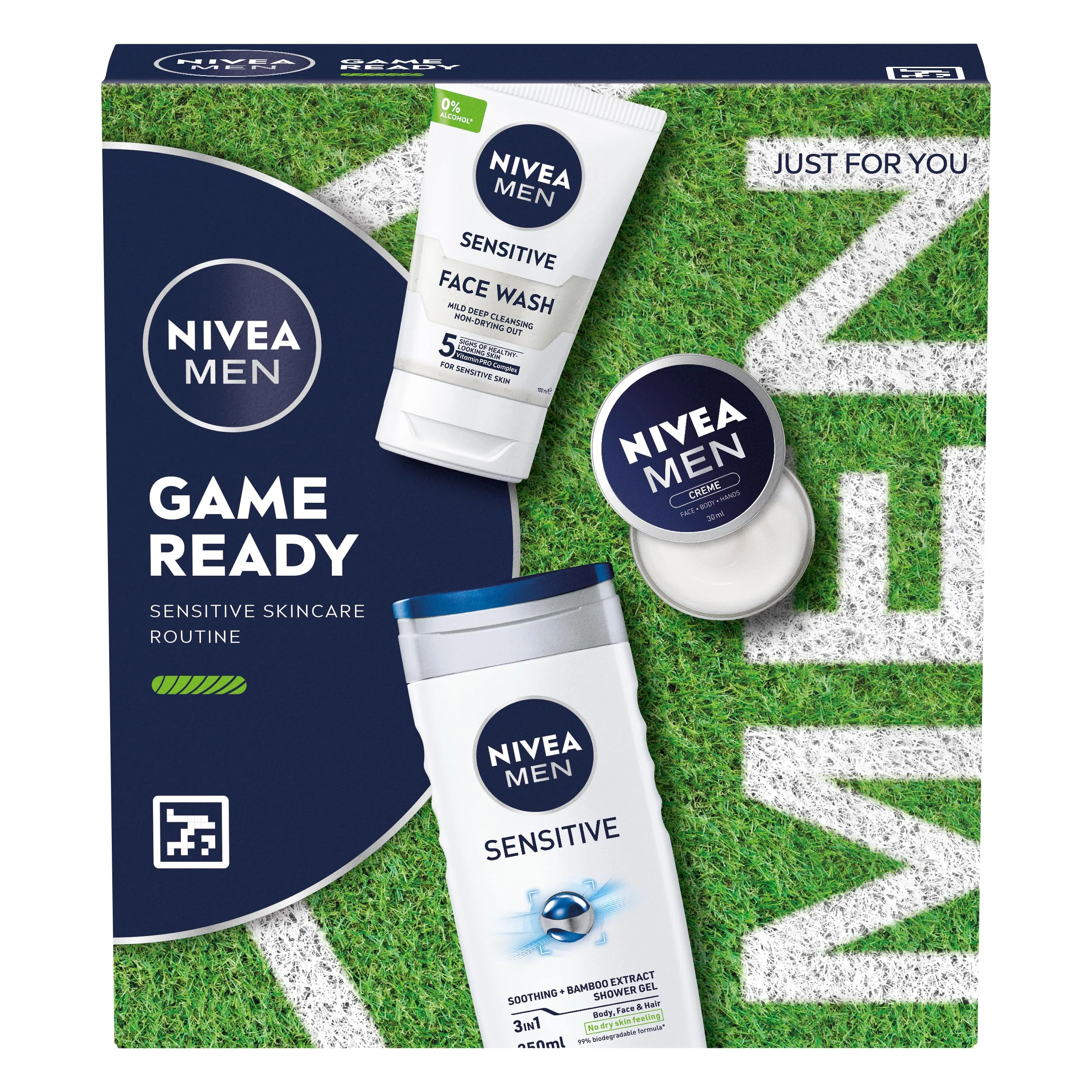 NIVEA MEN Game Ready Gift Set (3 Products), Men's Skincare Gift Set with Shower Gel, Face Wash, and Moisturising Creme, Perfect as Christmas or Birthday Gift