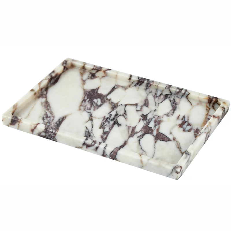 Denique Natural Marble Vanity Tray for Bathroom Countertop, Stone Storage Tray for Home Decor, 12"x8" Genuine Calacatta Viola Marble Perfume Jewelry Organizer for Kitchen Dresser