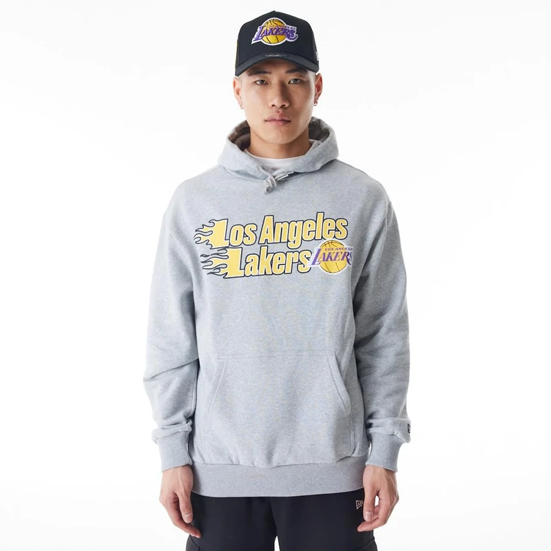 LOS ANGELES LAKERS Unisex Basketball Pullover Hooded Sweatshirt, Grey Med, XL EU