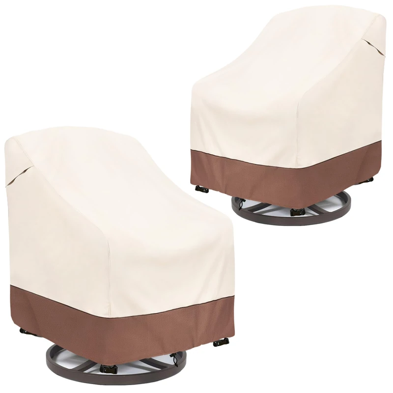 Outdoor Swivel Chair Cover 2 Pack,Outdoor Furniture Patio Chair Covers Waterproof Clearance,(30" W x 34" D x 38.5" H) Outdoor Lawn Patio Furniture Covers,Beige & Brown
