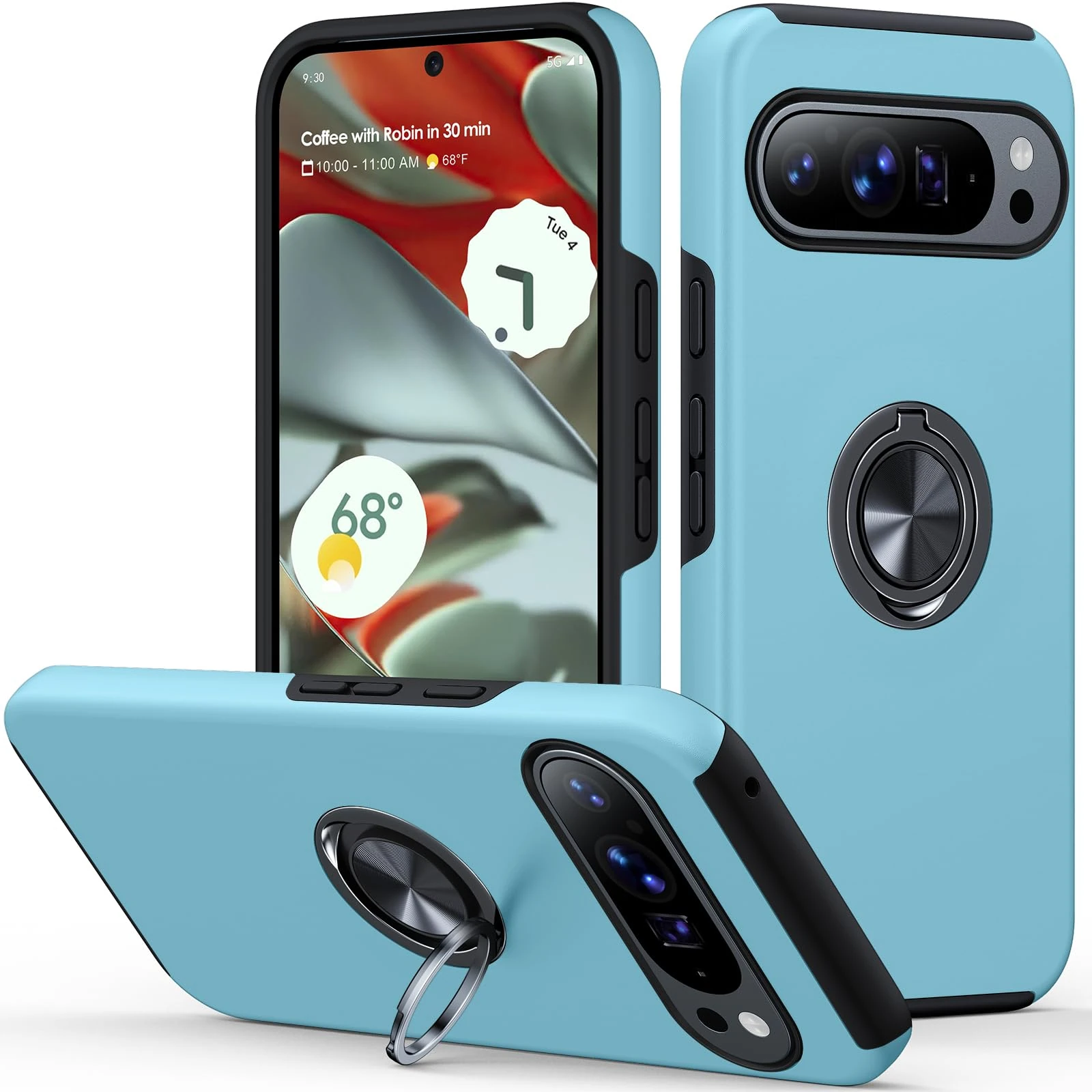 AOUIA for Google Pixel 9 Pro XL Case, 360° Rotating Ring Stand, Anti-Scratch, Military Grade Drop Protection, Shockproof Phone Cover for Pixel 9 Pro XL, Blue