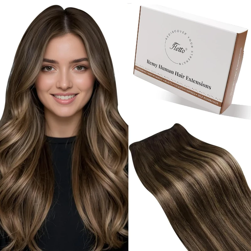 Hetto Weft Hair Extensions Real Human Hair Balayage Dark Brown Ombre Honey Blonde Sew in Hair Extensions Human Hair Weft Extensions 14 Inch 80g #4/27/4