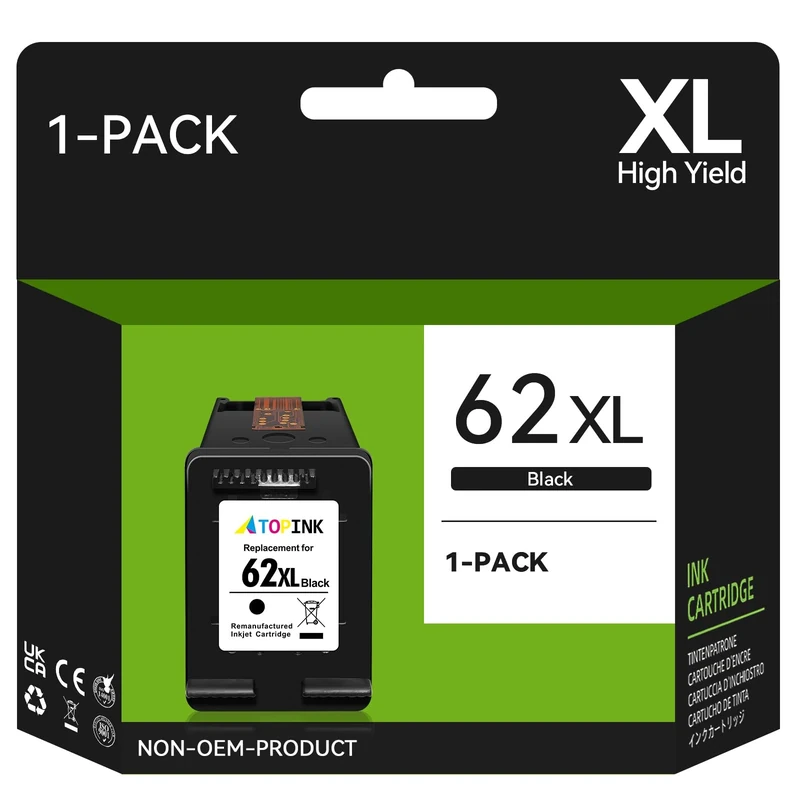 ATOPINK 62XL Black Ink Cartridge, High Yield Remanufactured for HP 62, Envy 5540 5640 7640 5546 5644 5544 5646, OfficeJet 200 250 5740 5742