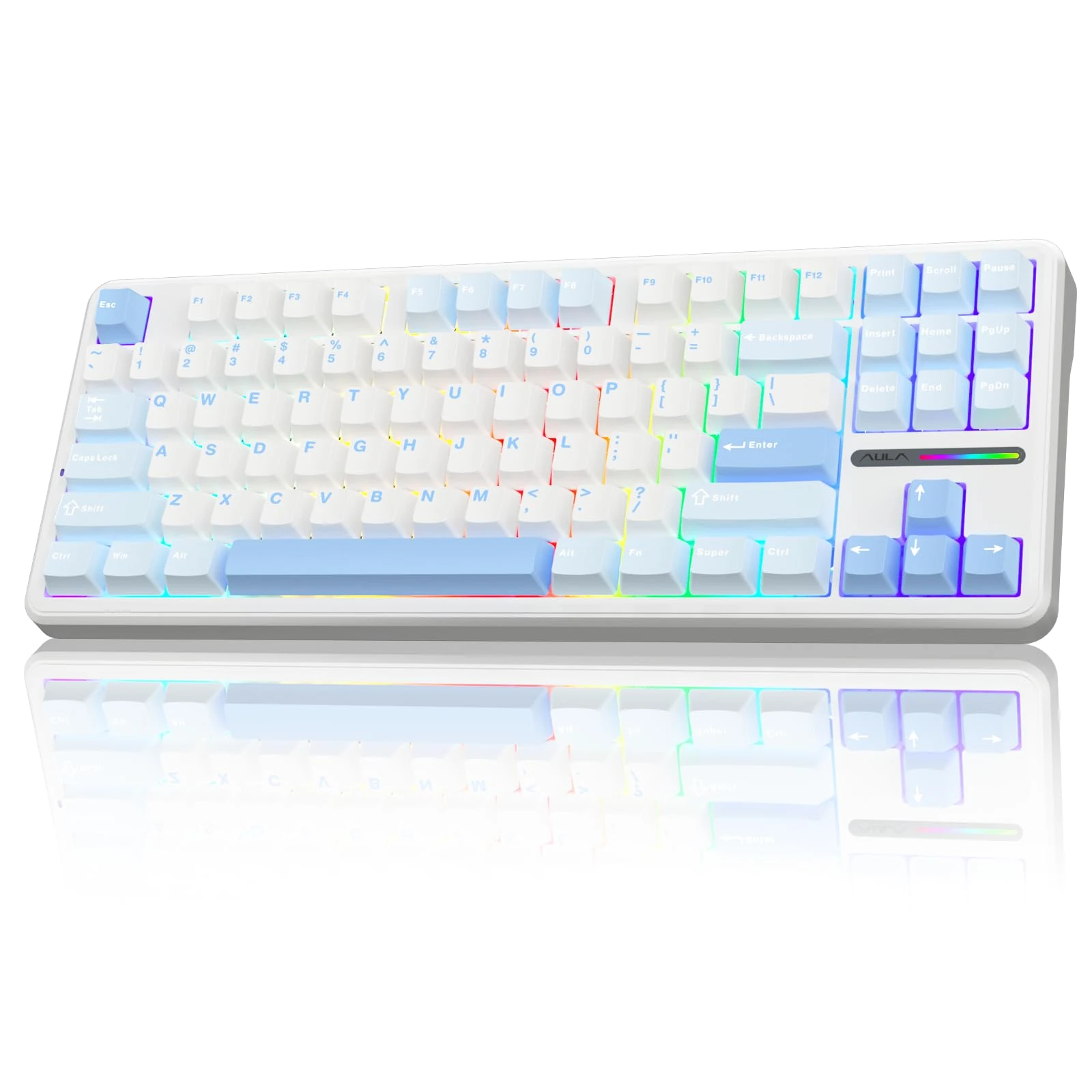 AULA F87 Wireless Gaming Keyboard Tri-mode,75% Percent Hot Swappable Custom Keyboards,Five-Layer Padding,Pre-lubed Switches,RGB Backlight,TKL Mechanical Keyboard for PC/Mac (Sea Salt Blue)