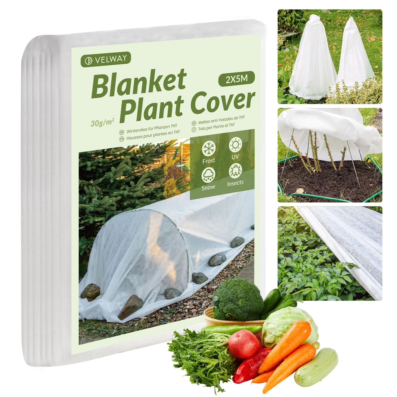 2x5m Plant Fleece Frost Protection - 30gsm Heavy Duty Plant Antifreeze Cloth Winter Garden Protection Cloth for Vegetables Flower from Birds Insects