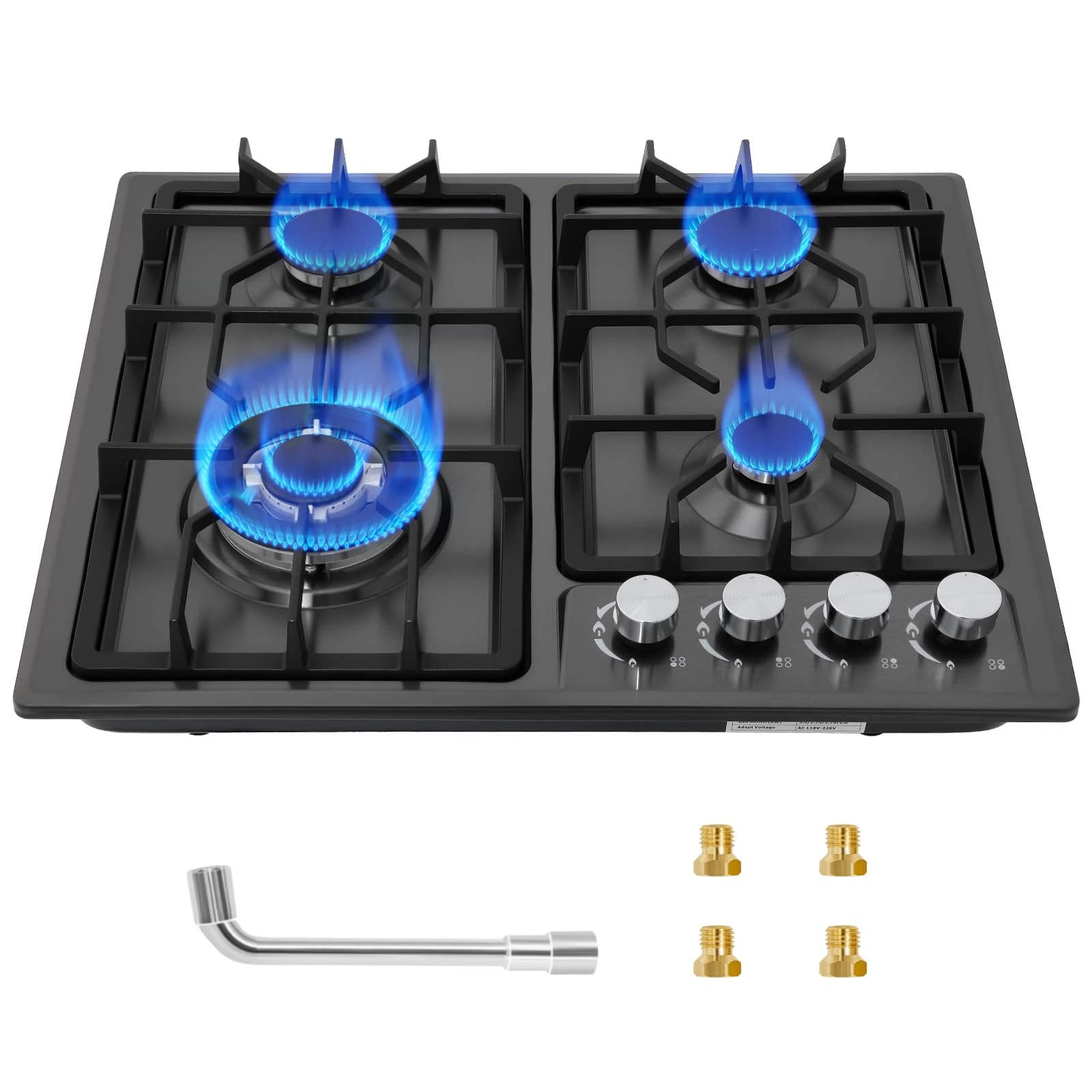 Gas Hob 60cm,Built-in Stainless Steel Gas Hob 4 burners with NG/LPG Conversion Kit,Thermocouple Protection and Easy to Clean